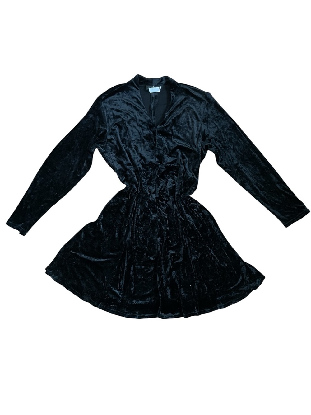 VTG Carole Little Petites Goth Black Velvet Long-Sleeve Dress Size 12 Made in US